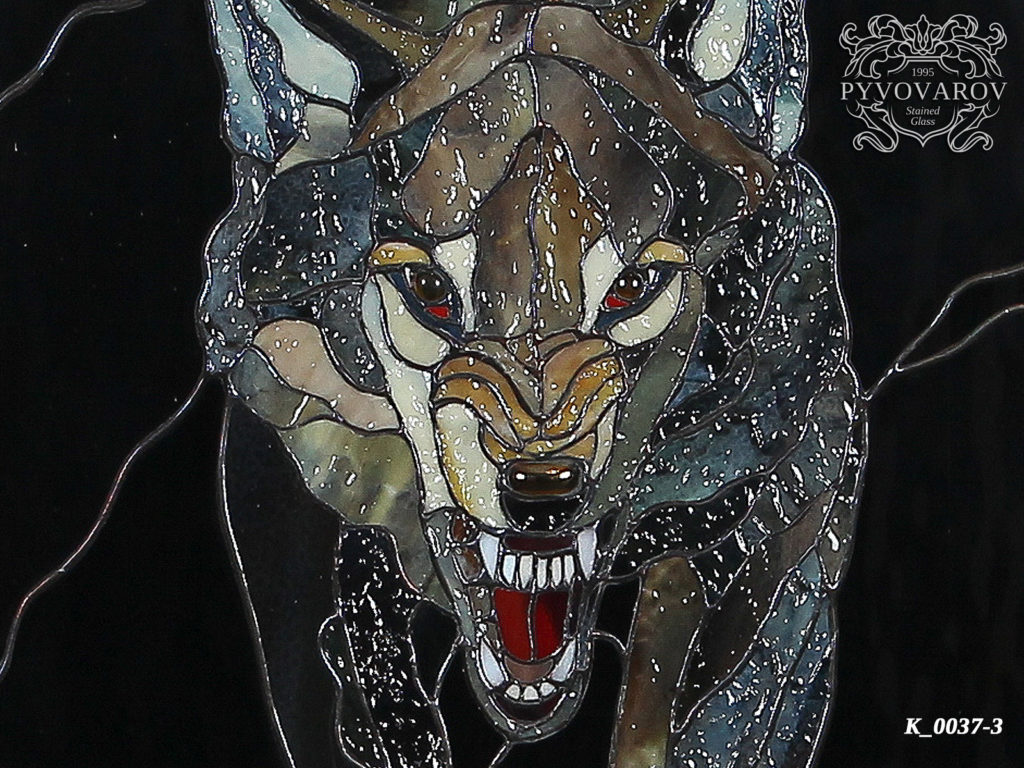 Картина из витражного стекла Тиффани «Волк» #VO-0253