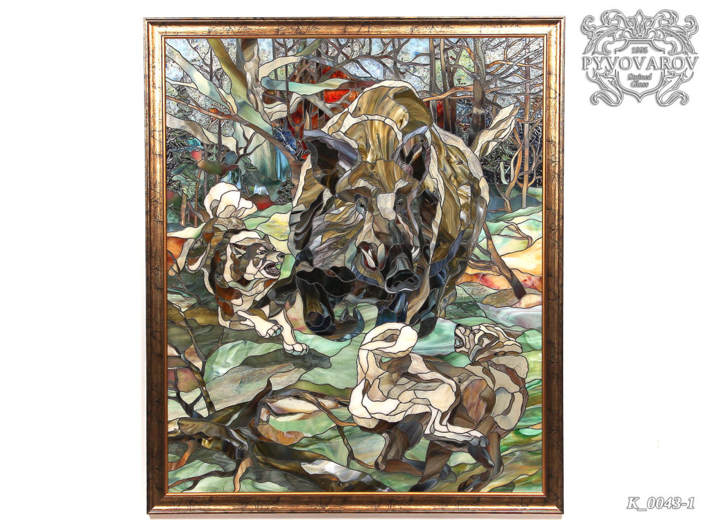 Витражная картина Тиффани «Охота на вепря» #VO-0261