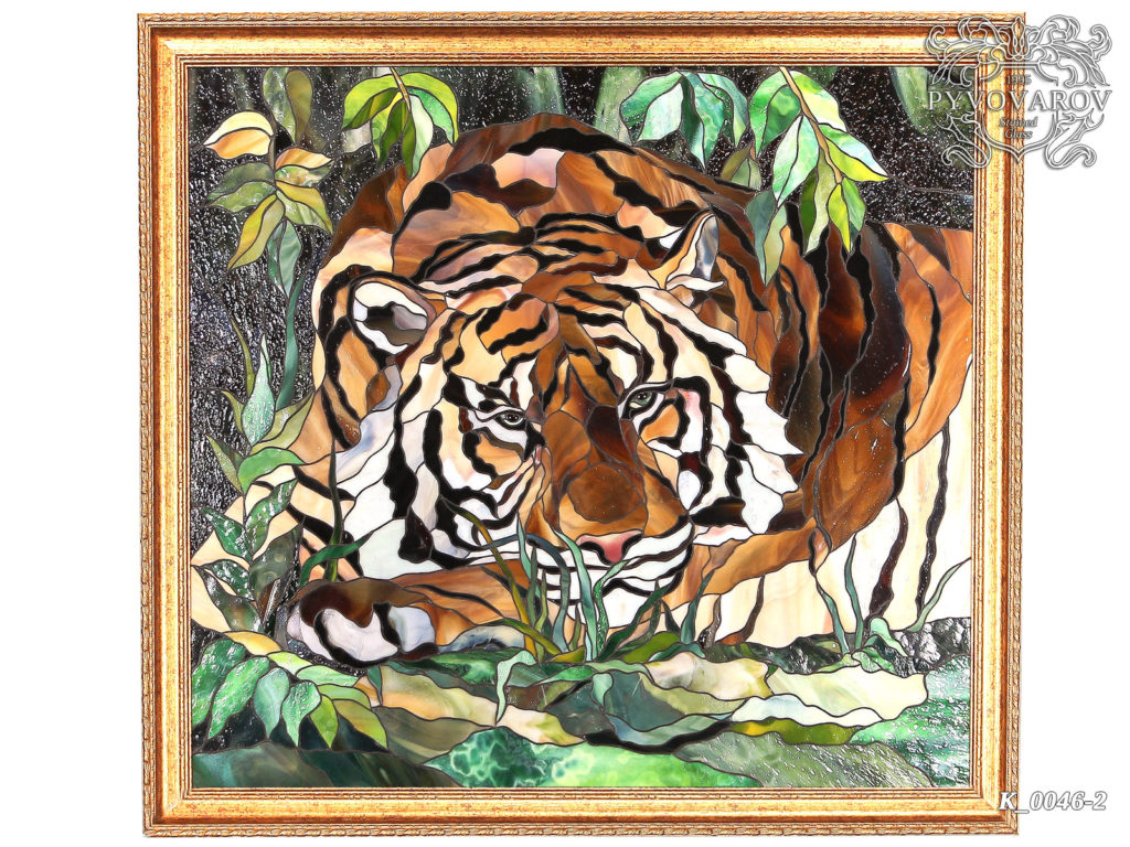 Витражная картина Тиффани «Тигр» #VO-0237